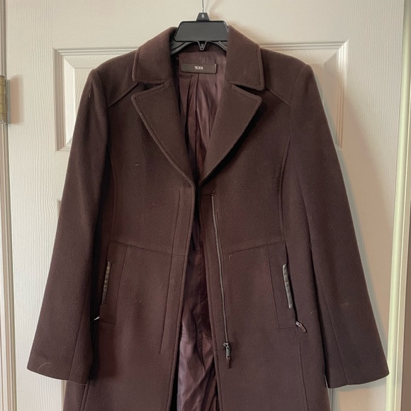 Tumi Wool coat with leather trim (sz 8) - Picture 2 of 6